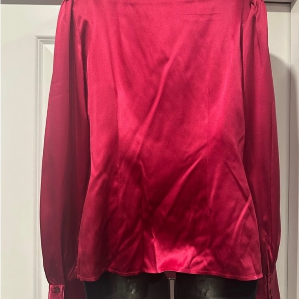 Elegant Red Real Silk Satin Women's Top - Picture 2 of 6